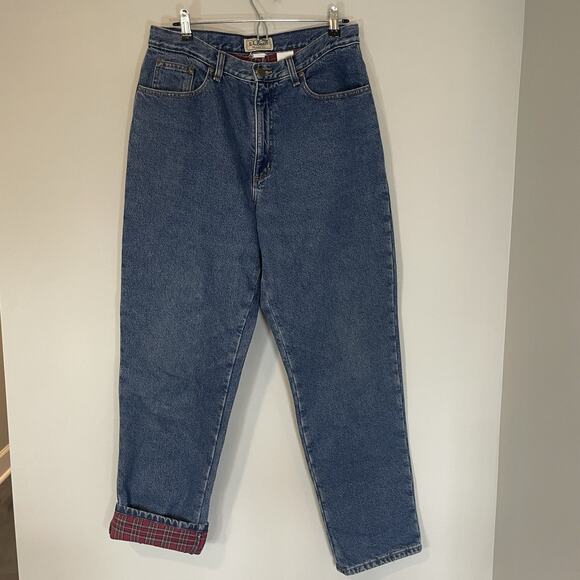 VTG LL Bean Flannel Lined Jeans Womens 14 M/T Double L Mom High Rise Relaxed Fit - Picture 1 of 11
